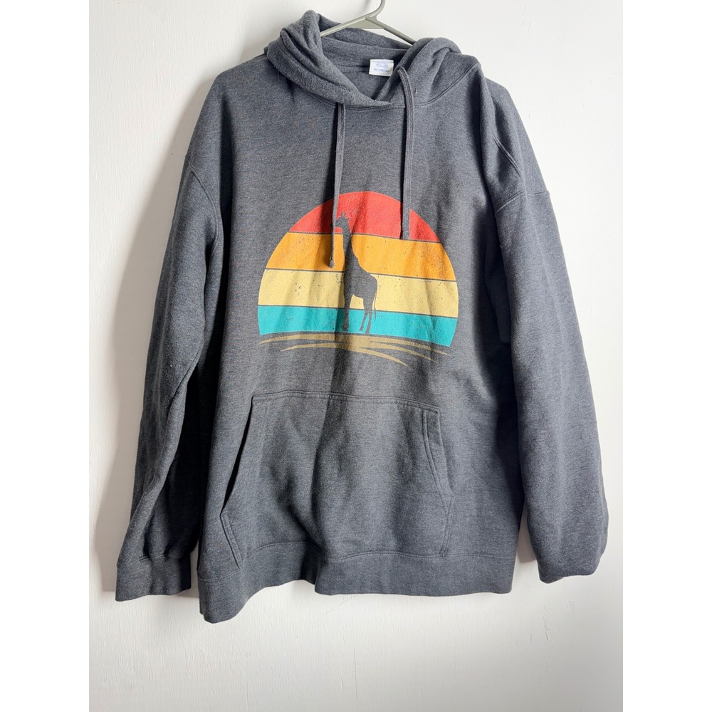 Port & Company Giraffe Retro Sunset Hoodie Charcoal Gray Mens 2XL Sweatshirt
